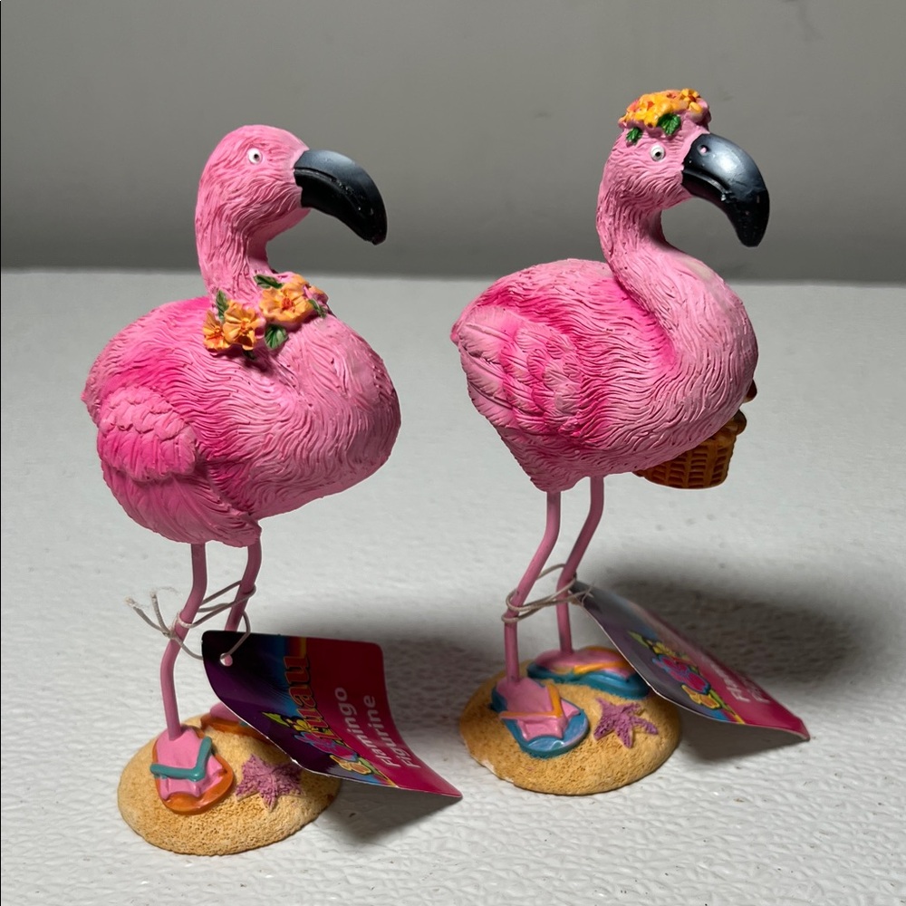 Pink Flamingo Couple Luau Collection Figurines Resin New